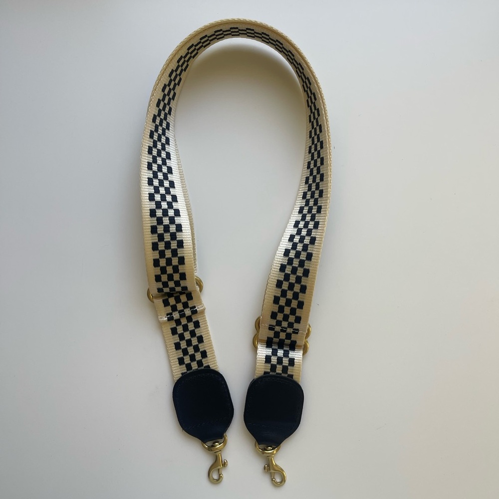 Clare V Adjustable Strap, Black | Cream Checker with Black Tabs, Nearly New! - Picture 4 of 8